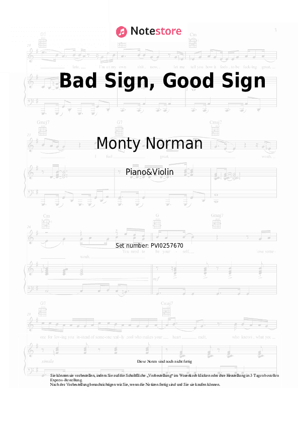 Noten Monty Norman - Bad Sign, Good Sign - Klavier&Geige