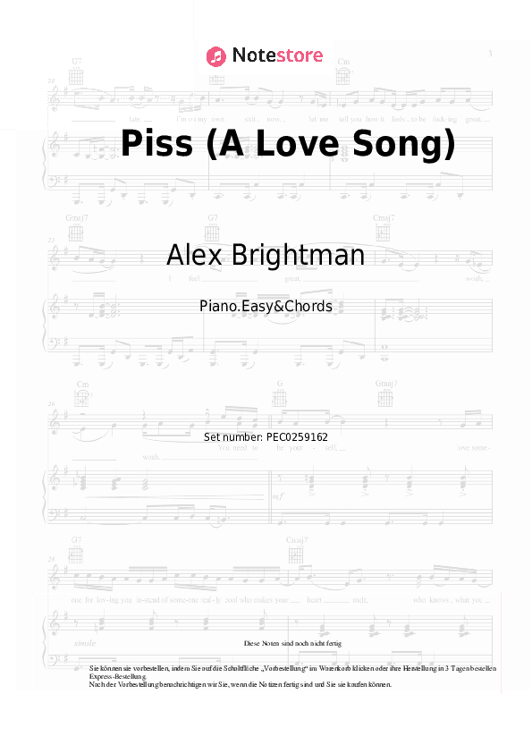 Einfache Noten und Akkorde Alex Brightman, Krystina Alabado, Blake Roman, Sam Haft, Andrew Underberg - Piss (A Love Song) - Klavier.Einfach&Akkorde