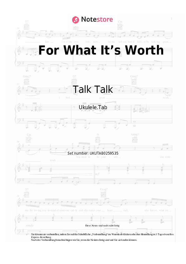 Noten Talk Talk - For What It’s Worth - Ukulele.Tabs