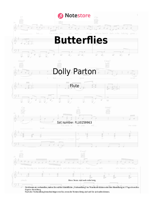 Noten Dolly Parton - Butterflies - Flöte