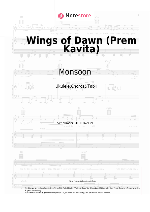 Noten Monsoon, Sheila Chandra - Wings of Dawn (Prem Kavita) - Ukulele.Akkorde&Tabs