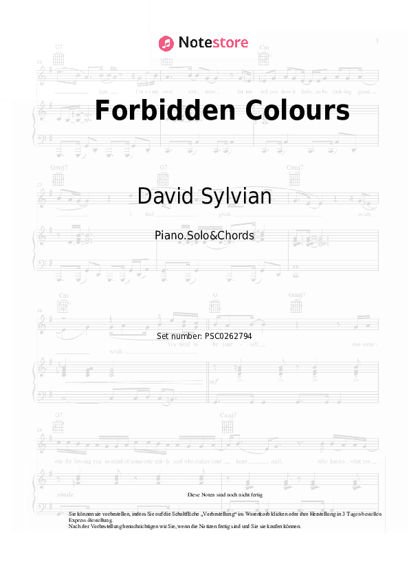 Noten und Akkorde David Sylvian, Ryuichi Sakamoto - Forbidden Colours - Klavier.Solo&Akkorde