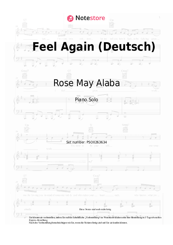 Noten Rose May Alaba - Feel Again (Deutsch) - Klavier.Solo