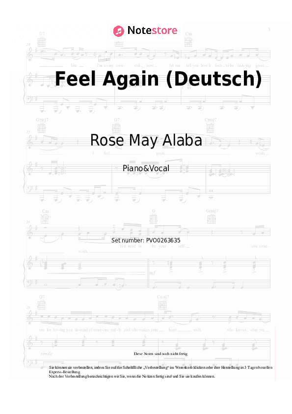 Noten mit Gesang Rose May Alaba - Feel Again (Deutsch) - Klavier&Gesang