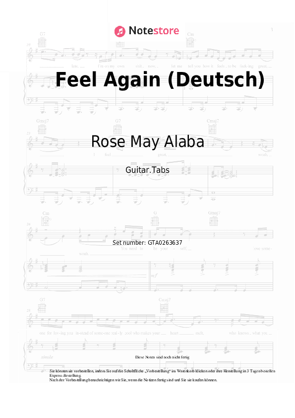 Tabs Rose May Alaba - Feel Again (Deutsch) - Gitarre.Tabs