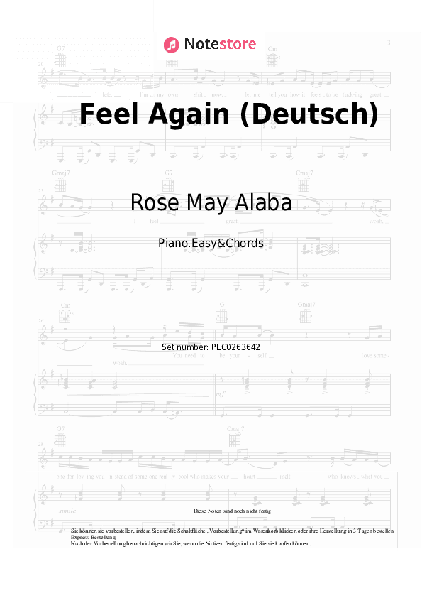 Einfache Noten und Akkorde Rose May Alaba - Feel Again (Deutsch) - Klavier.Einfach&Akkorde