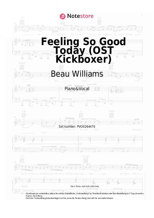Noten mit Gesang Beau Williams - Feeling So Good Today (OST Kickboxer) - Klavier&Gesang