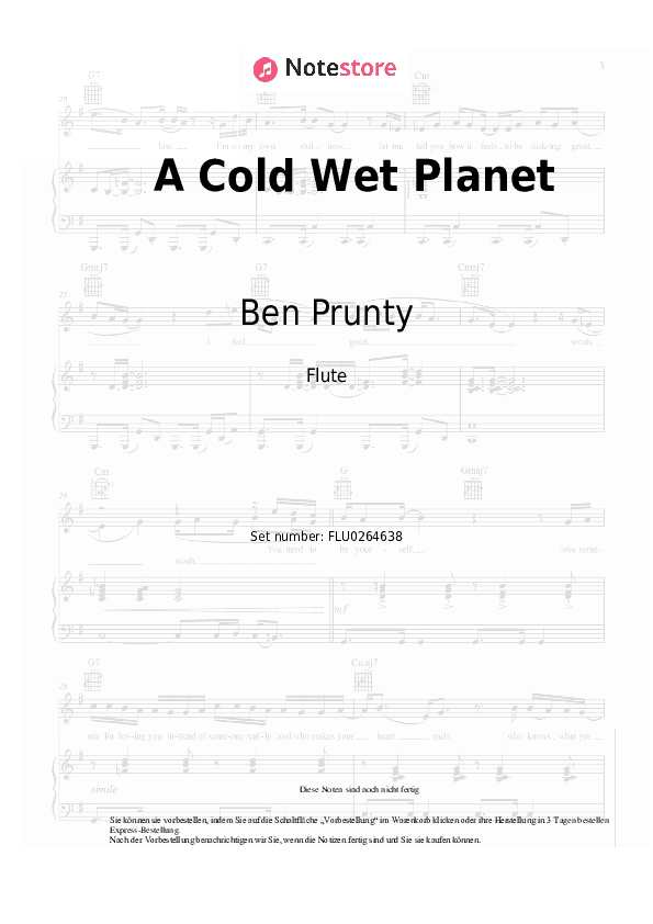Noten Ben Prunty - A Cold Wet Planet - Flöte