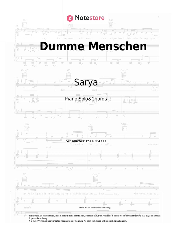 Noten und Akkorde Sarya - Dumme Menschen - Klavier.Solo&Akkorde