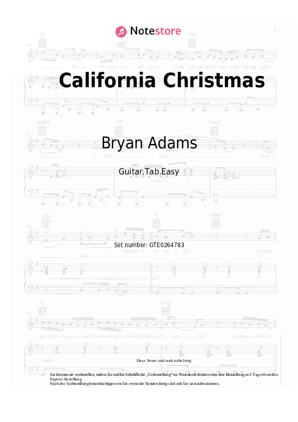 Einfache Tabs Bryan Adams, Alan Doyle, Alessia Cara, The Sheepdogs - California Christmas - Gitarre.Tabs.Einfach