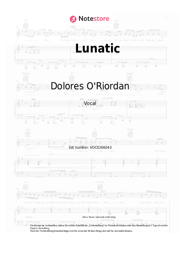 Noten Dolores O'Riordan - Lunatic - Gesang