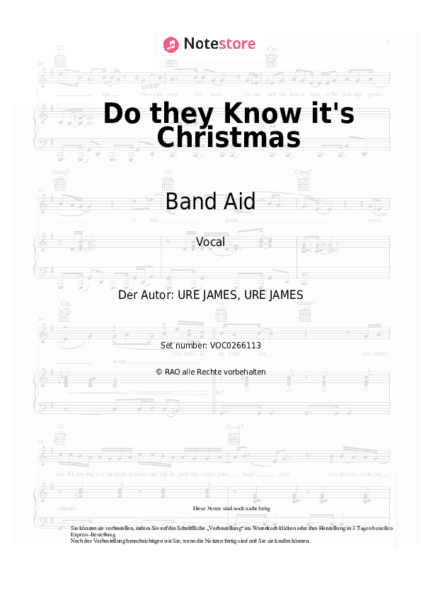 Noten Band Aid - Do they Know it's Christmas - Gesang