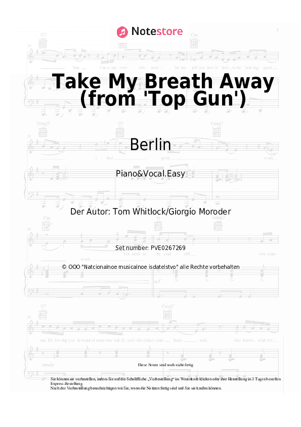 Einfache Noten Berlin - Take My Breath Away (from 'Top Gun') - Klavier&Gesang.Einfach