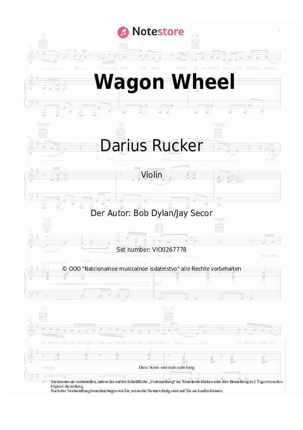 Noten Darius Rucker - Wagon Wheel - Violine