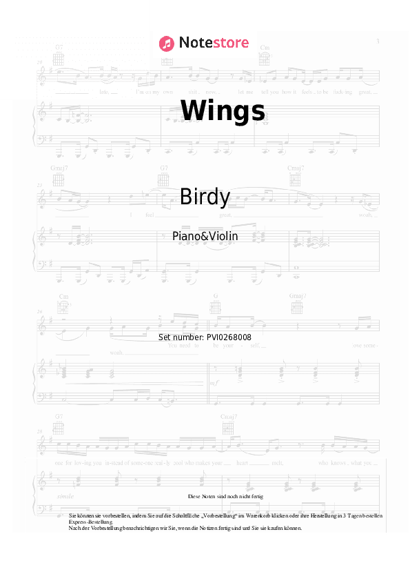 Noten Birdy - Wings - Klavier&Geige