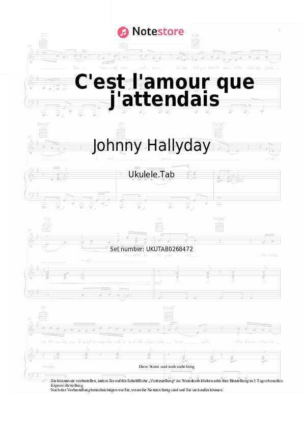 Noten Johnny Hallyday, Michel Berger - C'est l'amour que j'attendais - Ukulele.Tabs