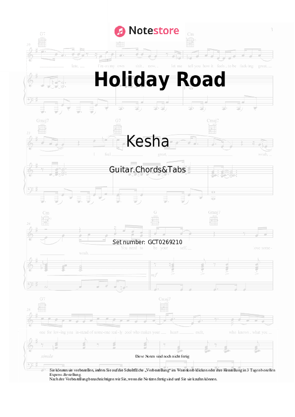 Akkorde Kesha - Holiday Road - Gitarren.Akkorde&Tabas
