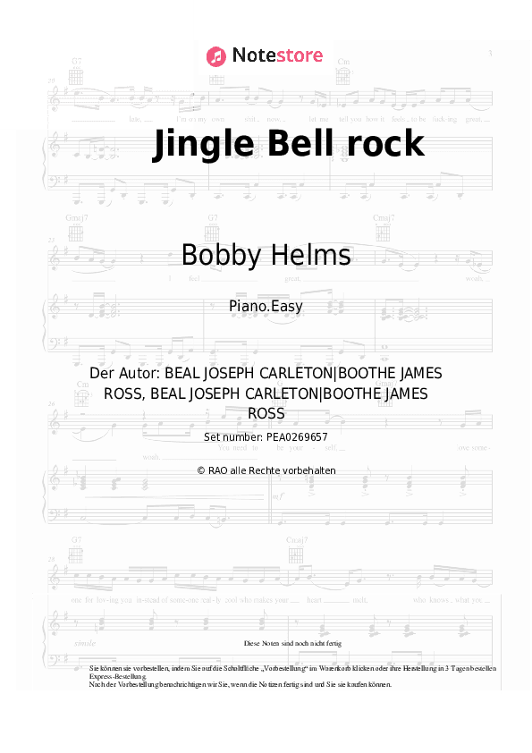 Einfache Noten Bobby Helms, Christmas carol - Jingle Bell rock - Klavier.Einfach