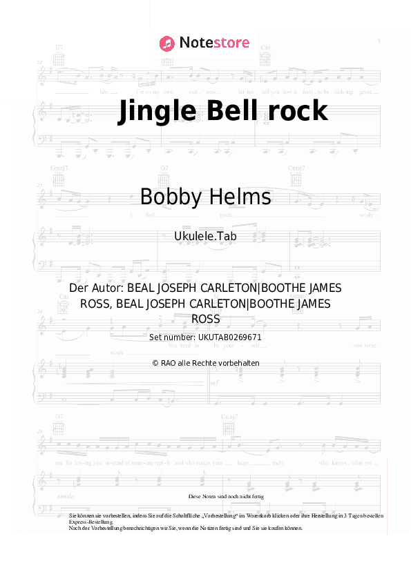 Noten Bobby Helms, Christmas carol - Jingle Bell rock - Ukulele.Tabs