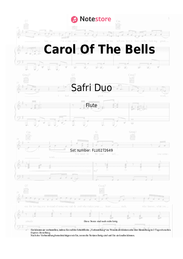 Noten Safri Duo - Carol Of The Bells - Flöte