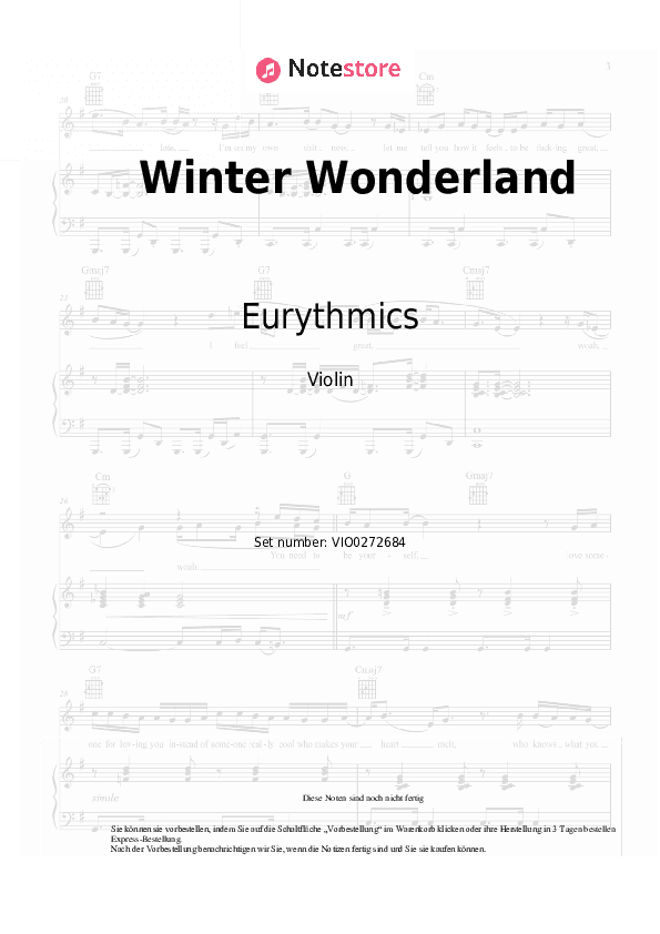 Noten Eurythmics - Winter Wonderland - Violine