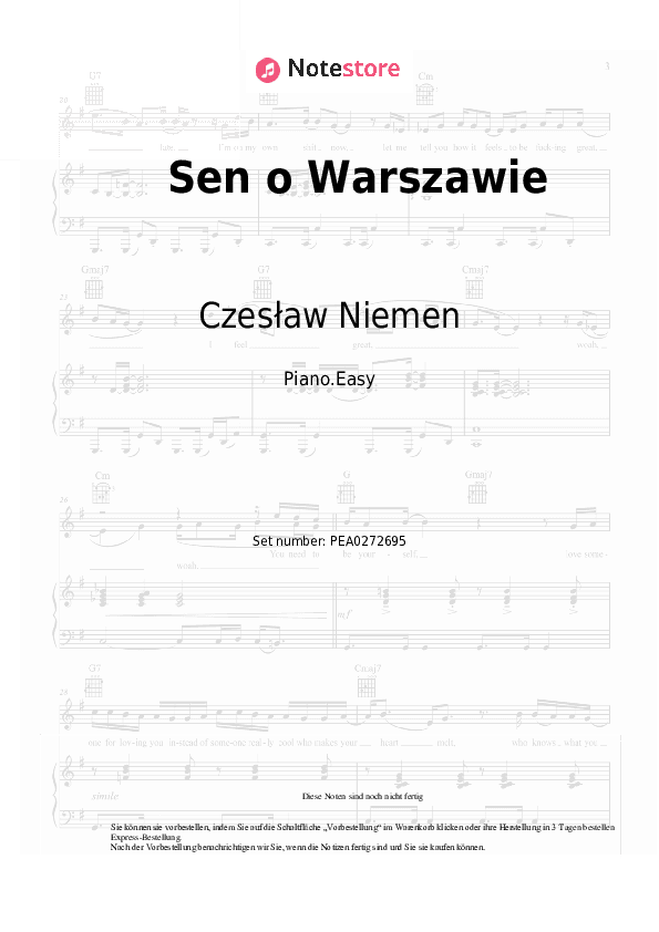 Einfache Noten Czesław Niemen - Sen o Warszawie - Klavier.Einfach