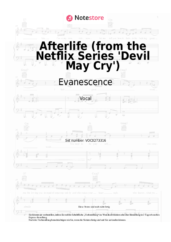 Noten Evanescence - Afterlife (from the Netflix Series 'Devil May Cry') - Gesang
