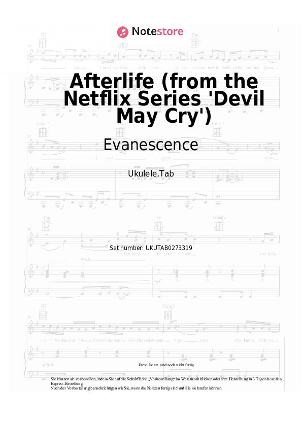 Noten Evanescence - Afterlife (from the Netflix Series 'Devil May Cry') - Ukulele.Tabs