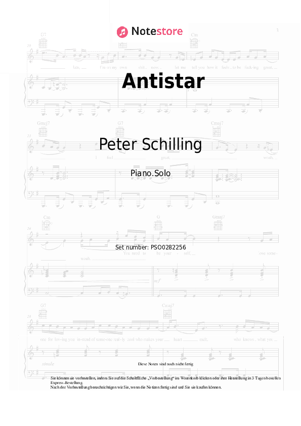 Noten Peter Schilling - Antistar - Klavier.Solo