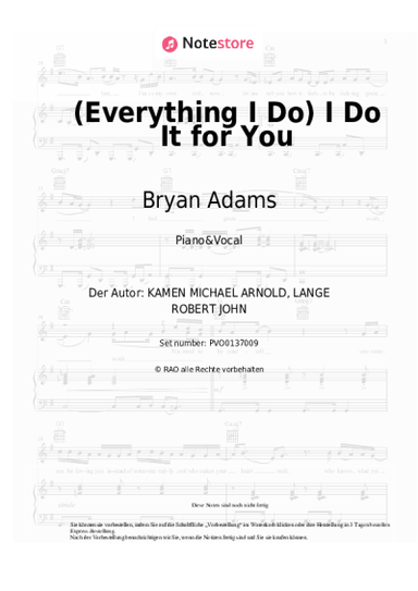 Noten, Akkorde Bryan Adams - (Everything I Do) I Do It for You