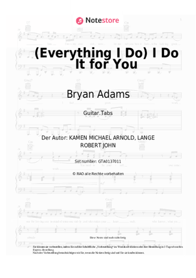 Noten, Akkorde Bryan Adams - (Everything I Do) I Do It for You