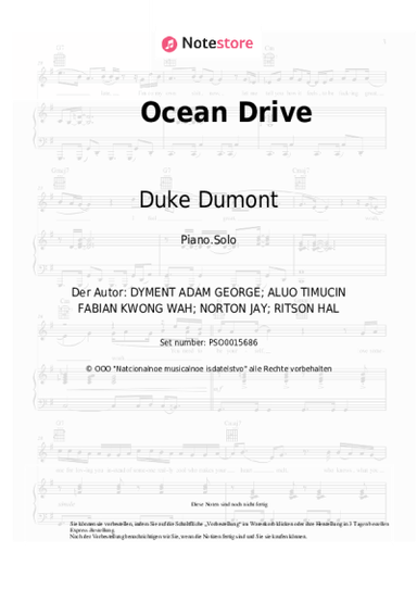 Noten, Akkorde Duke Dumont - Ocean Drive
