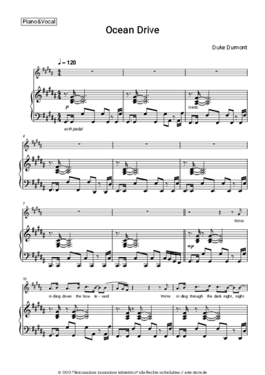 Noten, Akkorde Duke Dumont - Ocean Drive