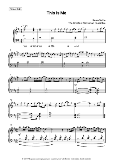 Noten, Akkorde Keala Settle, The Greatest Showman Ensemble - This Is Me