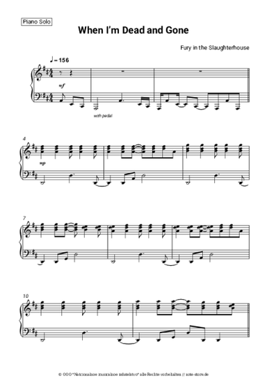 Noten, Akkorde Fury in the Slaughterhouse - When I’m Dead and Gone