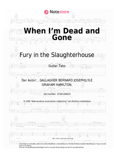 Noten, Akkorde Fury in the Slaughterhouse - When I’m Dead and Gone