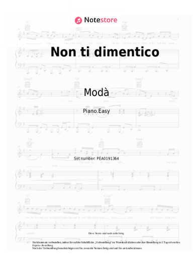 Noten, Akkorde Modà - Non ti dimentico
