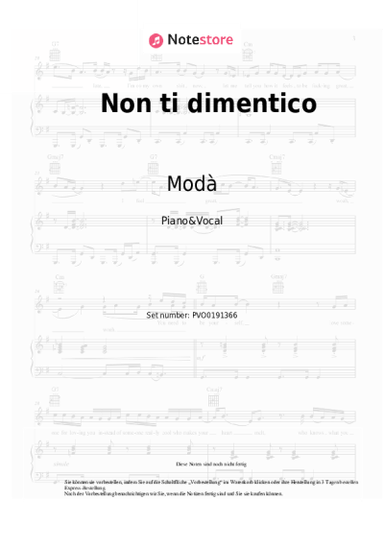 Noten, Akkorde Modà - Non ti dimentico