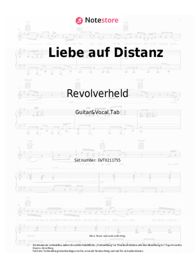Noten, Akkorde Revolverheld, Antje Schomaker - Liebe auf Distanz