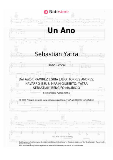 Noten, Akkorde Sebastian Yatra, Reik - Un Ano