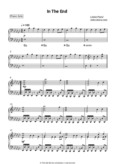 Noten, Akkorde Linkin Park - In The End
