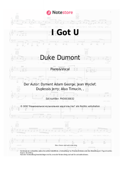 Noten, Akkorde Duke Dumont, Jax Jones - I Got U