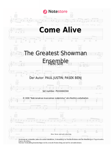 Noten, Akkorde The Greatest Showman Ensemble, Hugh Jackman - Come Alive