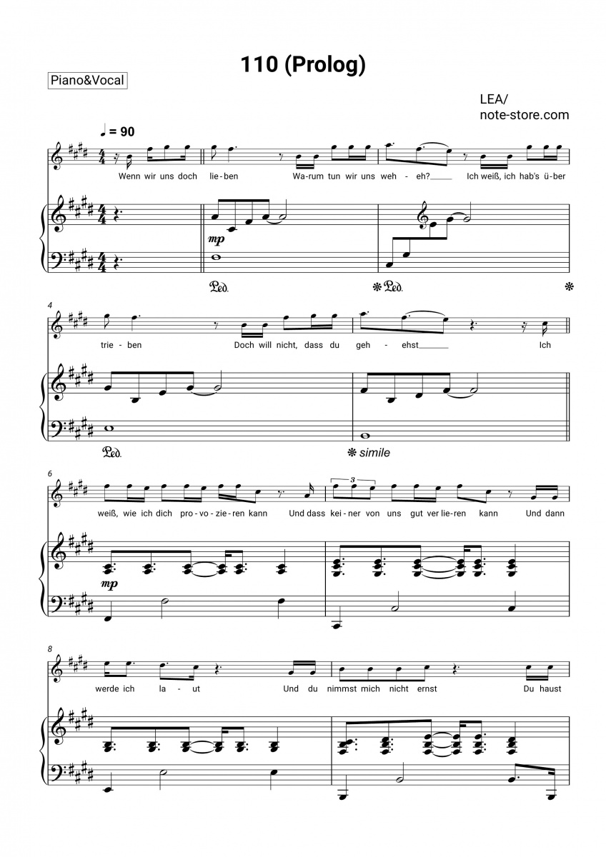 Lea - 110 (Prolog) Noten für Piano