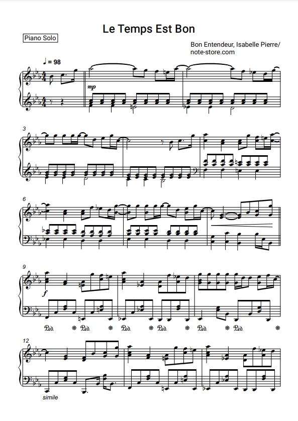 Bon Entendeur, Isabelle Pierre Le temps est bon Noten für Piano
