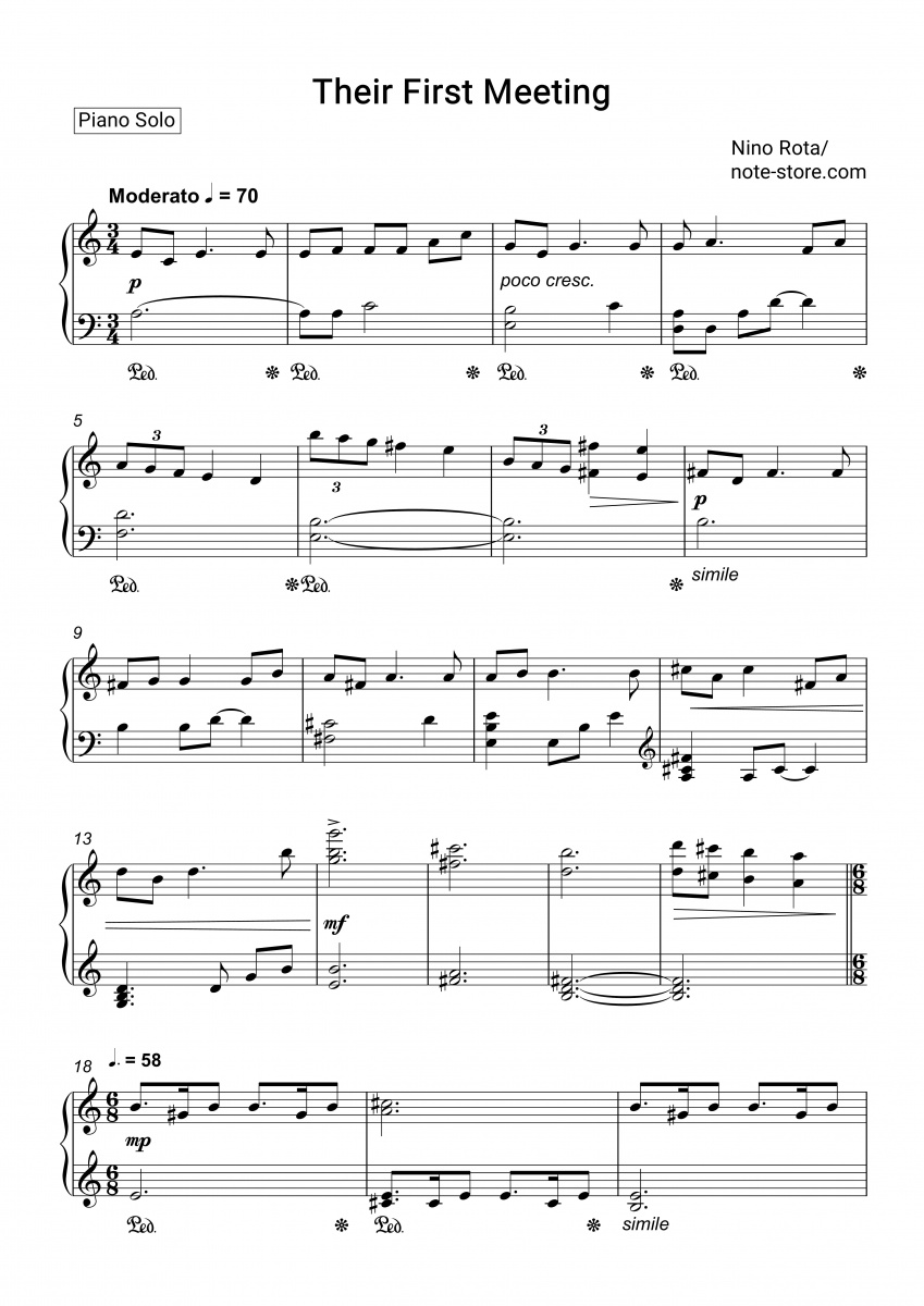 Nino Rota - Their First Meeting Noten für Piano downloaden für Anfänger ...
