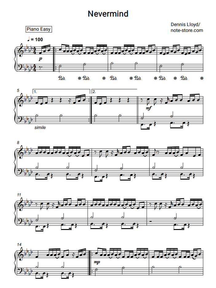 Dennis Lloyd - Nevermind Noten für Piano