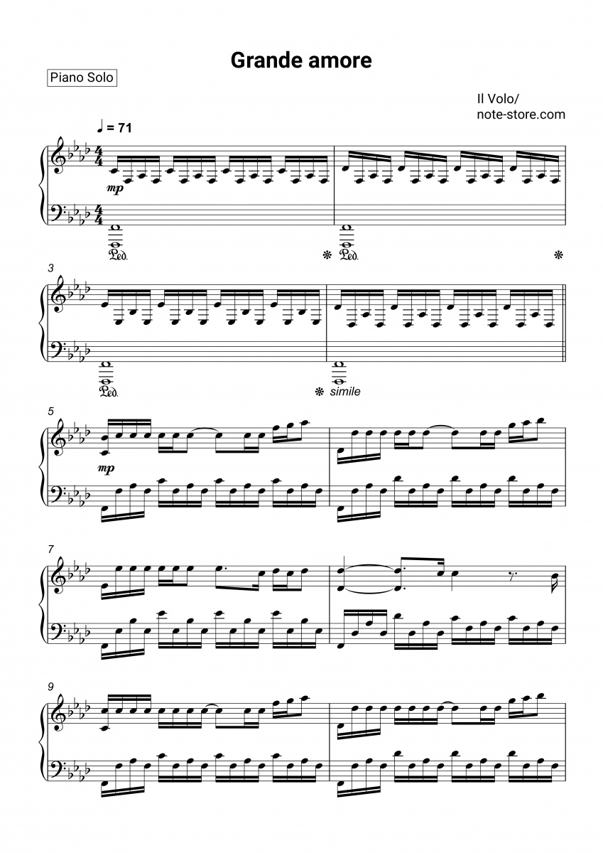Il Volo Grande amore Noten für Piano downloaden für Anfänger Klavier.Solo SKU PSO0016402