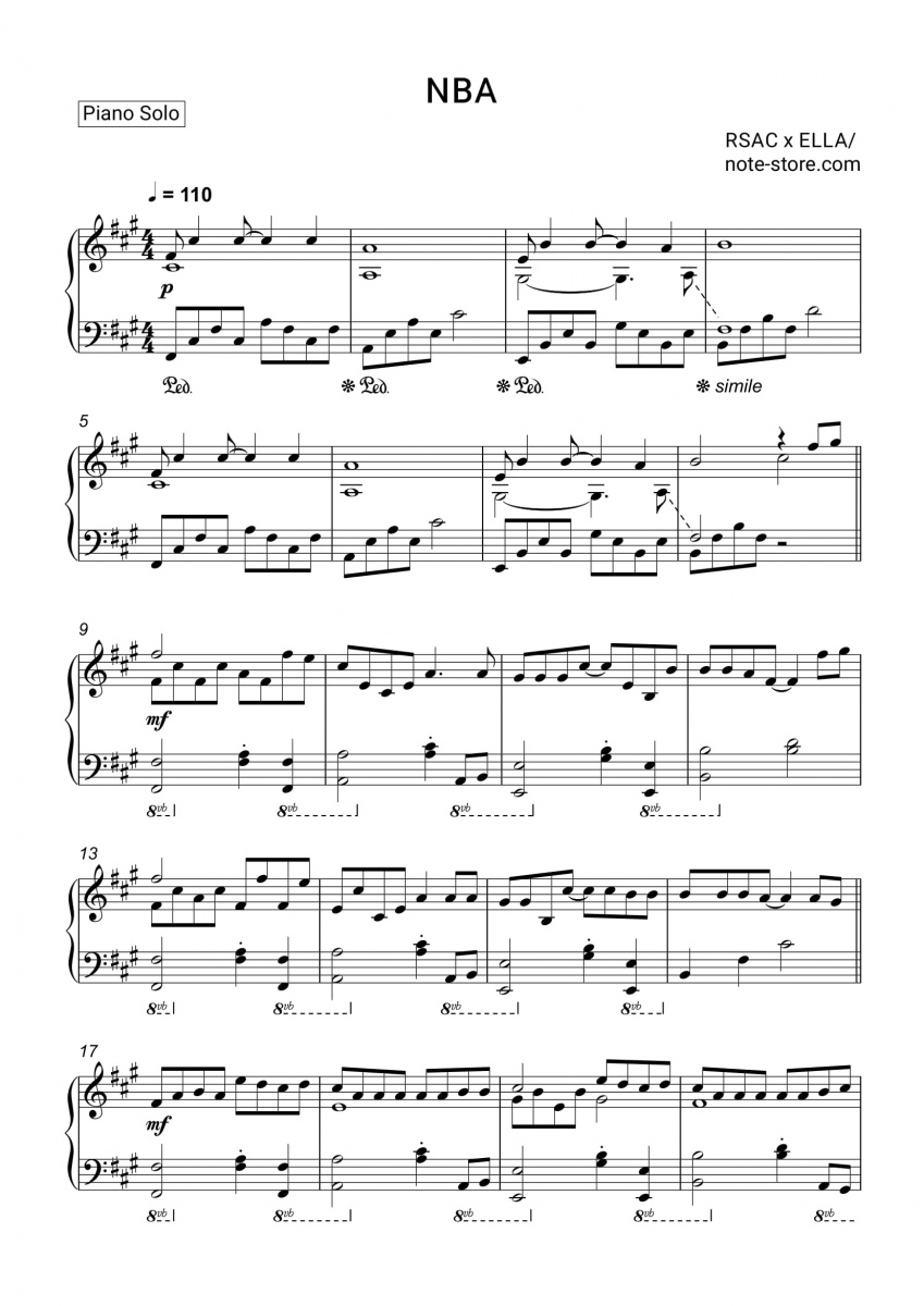 RSAC - NBA (Не Мешай) Noten für Piano
