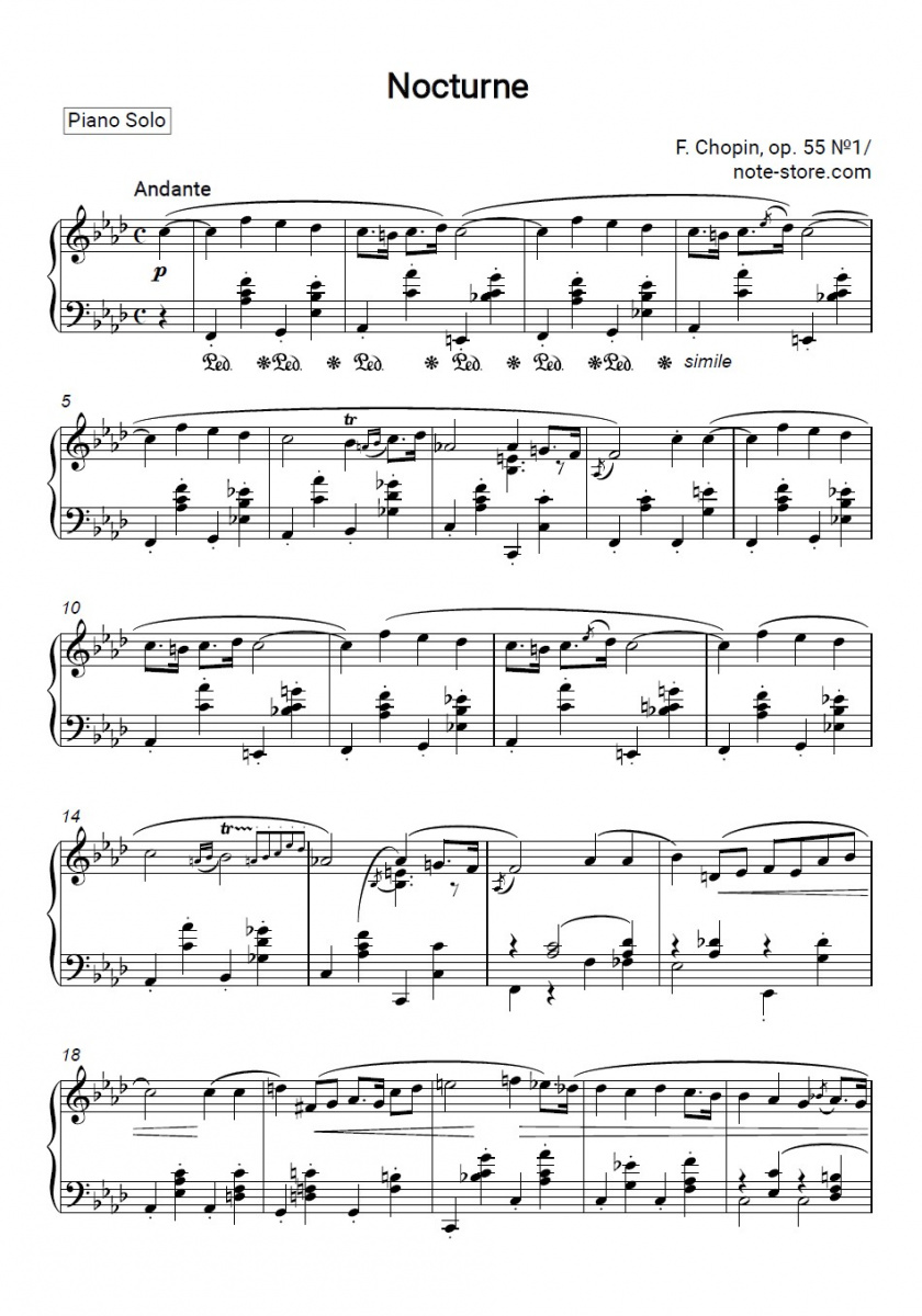 Noten Frederic Chopin - Nocturne, Op.55 No.1 in F minor - Klavier.Solo